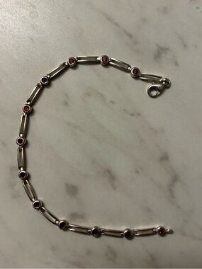 Sterling Silver Garnet Link Bracelet - Red